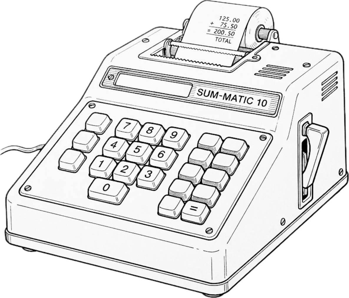 Illustration of a vintage adding machine